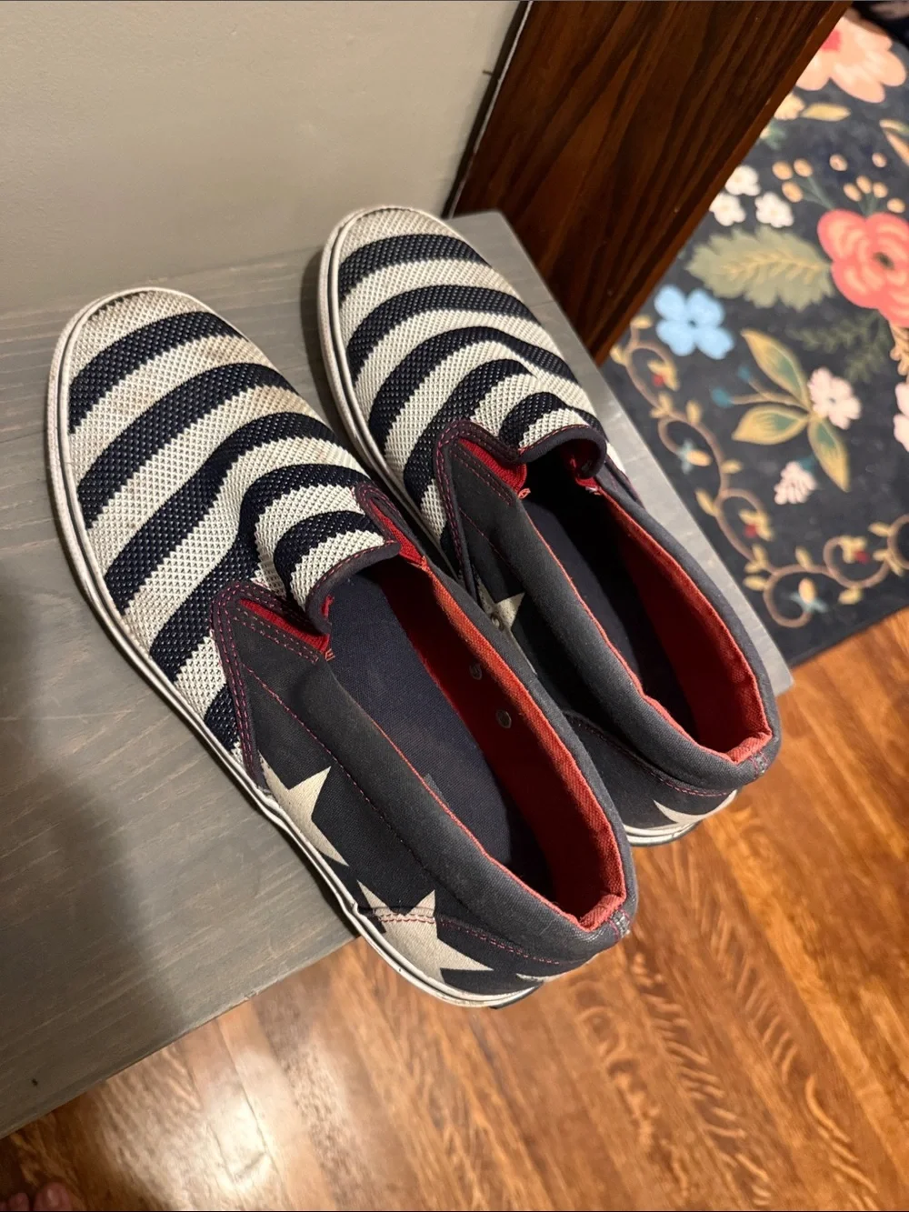Sperry Navy White Red Striped Slip-On Boat Shoes